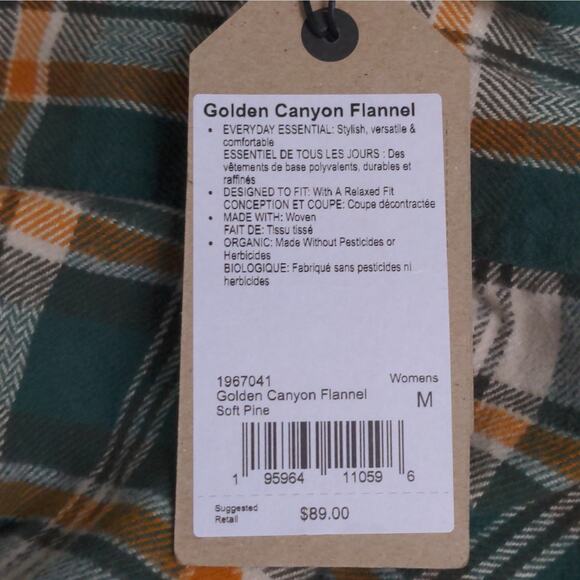 Prana Golden Canyon Flannel Soft Pine Plaid Layer Snaps Pocket Organic M New - Picture 11 of 16